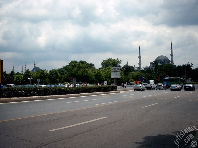 View of Sehzade and Suleymaniye Mosques made by Architect Sinan from Fatih district in Istanbul city of Turkey.
